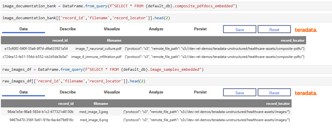 Ingested data in Teradata DataFrame